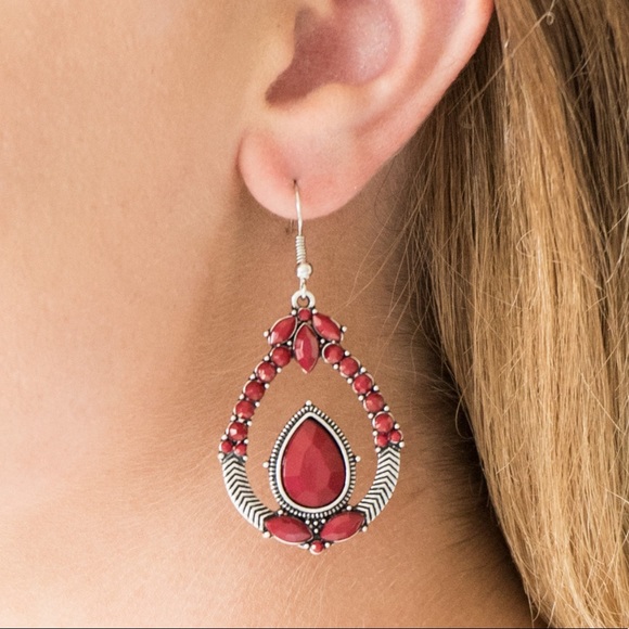 4/$20 NEW! Paparazzi Vogue Vogager Red Beaded Teardrop Earrings
